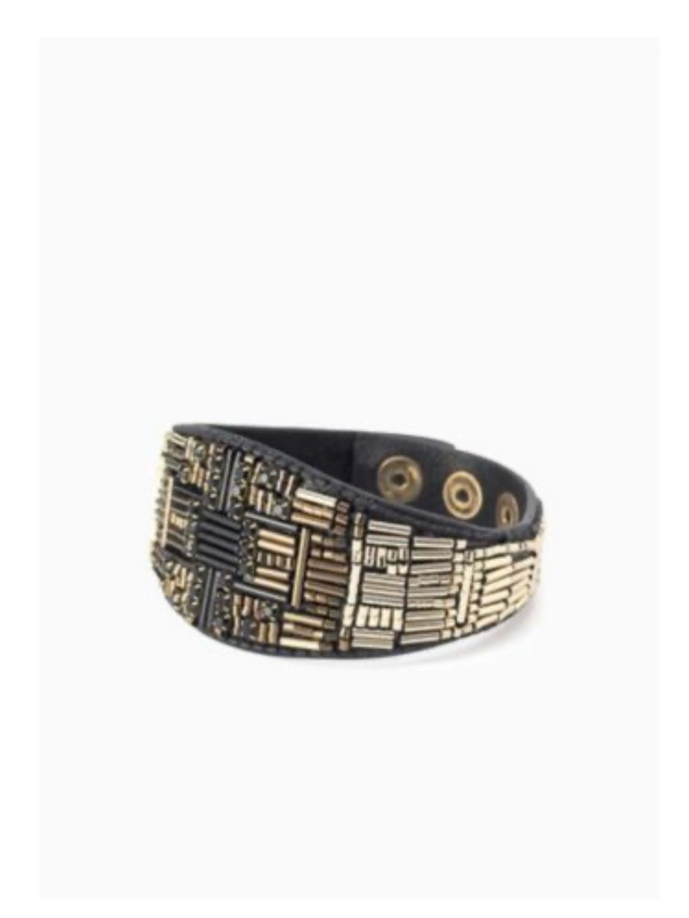 Stella & Dot Black Leather Bracelet with Gold Beaded Inlay
